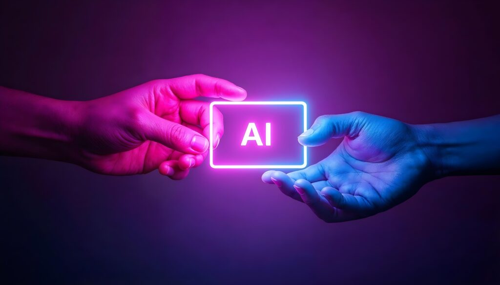 hands holding neon sign